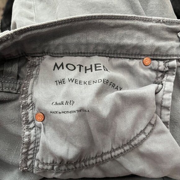 MOTHER DENIM JEANS GRAY 27 THE WEEKENDER FRAY CHALK IT UP FLARE BOOT LEG RAW HEM - Picture 5 of 8